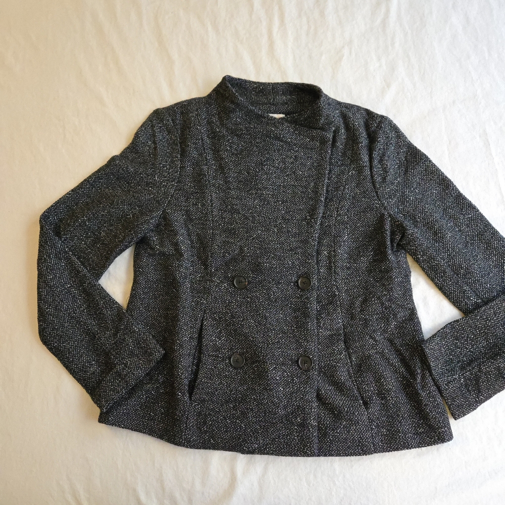 LOFT Dark Gray Tweed Double-Breasted Moto Blazer EB3 - Picture 15 of 15